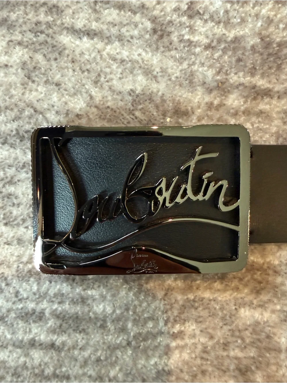 Christian Louboutin Black Leather Belt with Script Logo Buckle